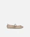 Pinko Nappa Leather Ballet Flats With Straps And Bow In Beige-corda