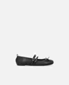 Pinko Nappa Leather Ballet Flats With Straps And Bow In Noir Limousine