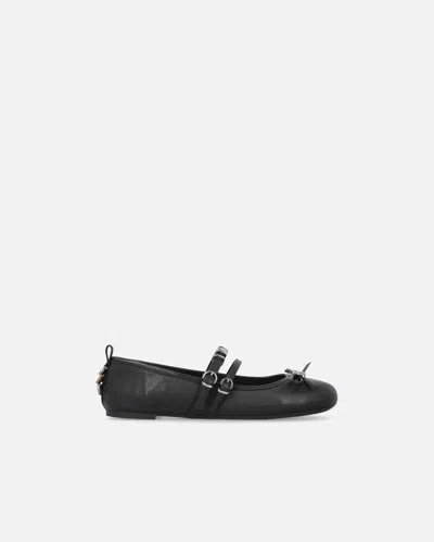 PINKO NAPPA LEATHER BALLET FLATS WITH STRAPS AND BOW