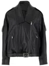 Pinko Cropped Leather Jacket With Asymmetrical Zip