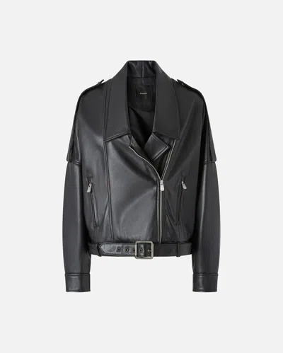 PINKO NAPPA LEATHER BIKER JACKET WITH BELT