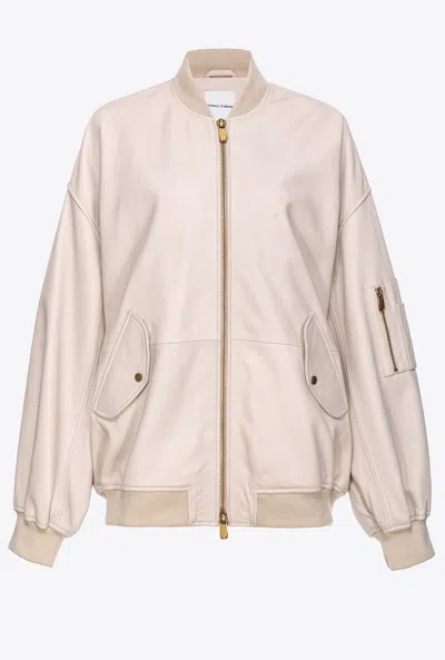 Pinko Suede Bomber Jacket In Beige-oatmeal