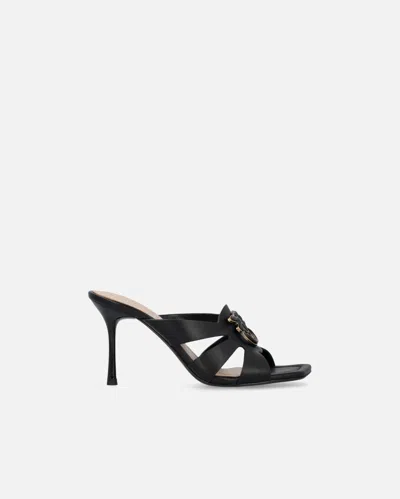 Pinko Nappa Leather Sandals With Heel And Bird Detail In Black