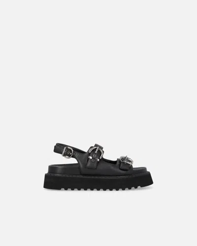 Pinko Nappa Leather Sandals With Straps And Wedge Heel In Nero Limousine