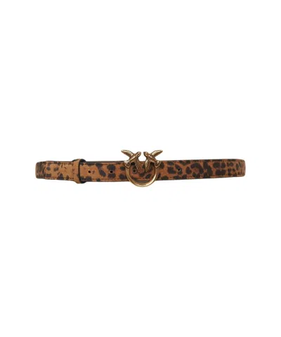 Pinko Narrow Belt With Distinctive Animal Print In Brown
