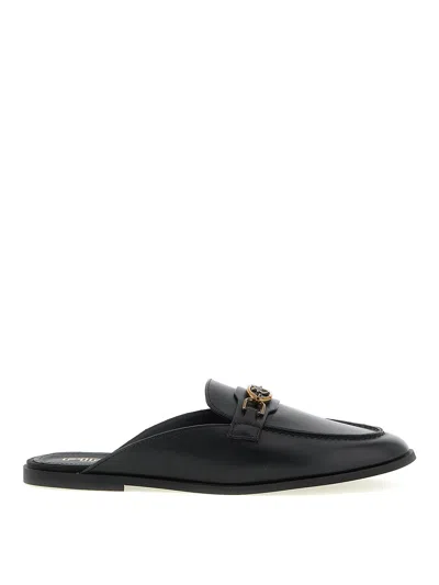 Pinko Leather Loafers With Gathered Detailing In Black