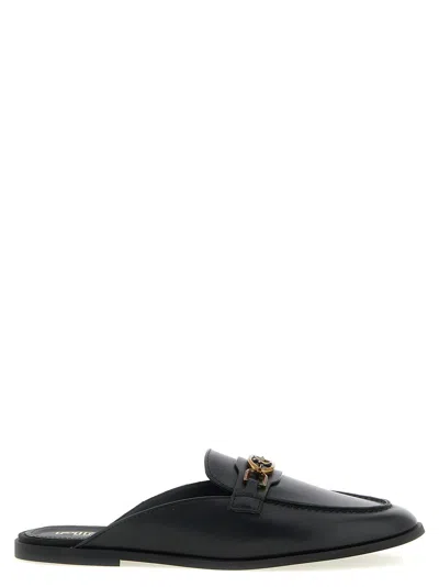 Pinko Logo-plaque Leather Loafers In Black