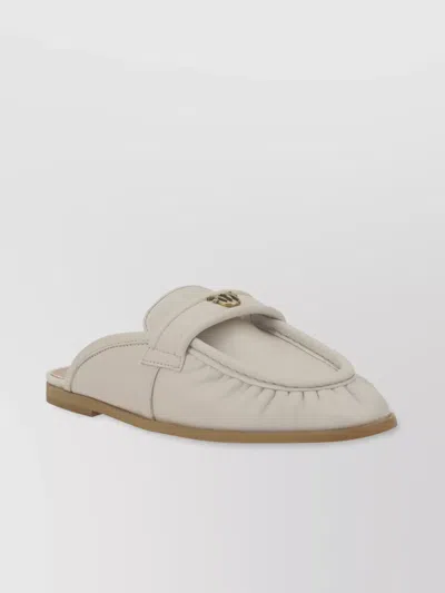 Pinko Naty Loafer Style Leather Mules In Beige