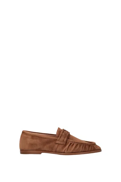 Pinko 'naty 02' Brown Loafers With Love Birds Diamond Cut Logo Plaque In Suede Woman