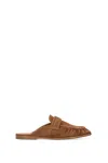 Pinko Suede Flat Heel Sabot Loafers In Brown