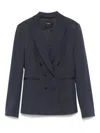 Pinko Tailored Double-breasted Blazer With Deep V-neckline In Blue