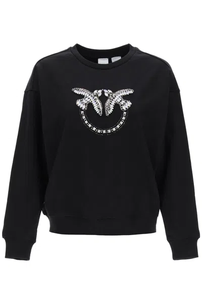 Pinko Sweatshirt With Love Birds Embroidery In Limo Black
