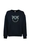Pinko Nelly Sweatshirt With Love Birds Embroidery In Blue
