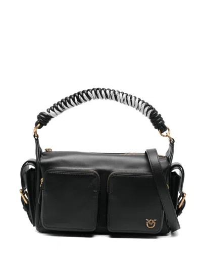 Pinko Nero E Oro Leather Shoulder Bag In Black