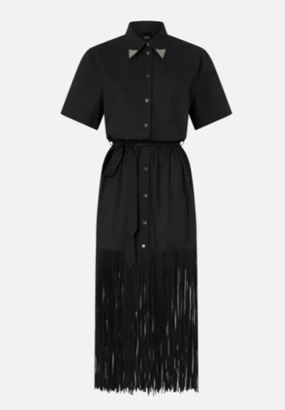 Pinko Abito Chemisier Lungo Con Frange E Dettagli Metallici In Black