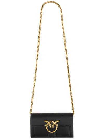 Pinko Nero Oro Chain Strap Wallet In Black
