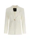 Pinko White Linen Viscose Elastane Jacket In Neutral