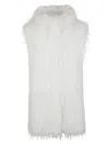 Pinko Soft Fur-effect Aspen Fabric Gilet With High Collar In White