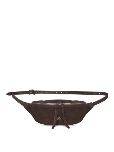 Pinko New Biker Leather Bum Bag In Brown
