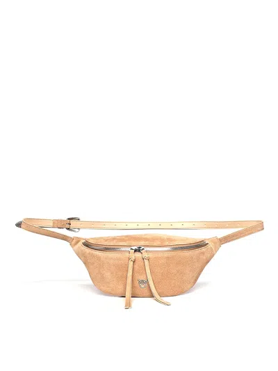 Pinko New Biker Leather Bum Bag In Sand