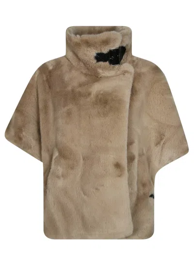 Pinko New Comodino Cape Plush Short Buckle Cape In Brown