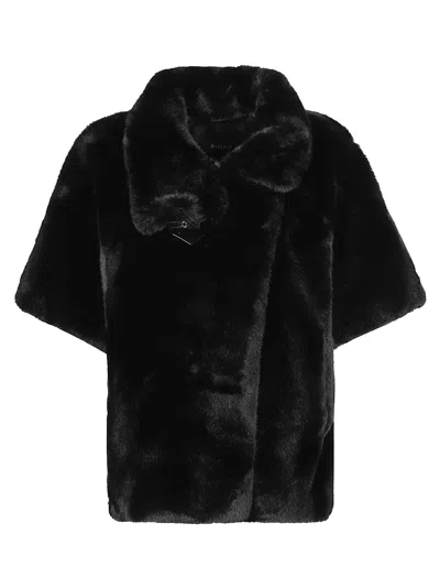 Pinko New Comodino Plush Faux Fur Wide Collar Cape In Black
