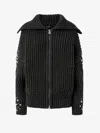 Pinko Crystal-embellished Ribbed Cardigan In Gray