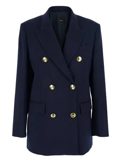 Pinko New Guinea Blue Double-breasted Jacket With Peak Revers In Wool Woman
