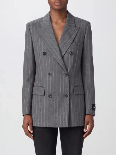 Pinko New Guinea Double-breasted Prince Of Wales Wool-blend Blazer In Gray