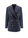 Pinko Woven Wool Double-breasted Blazer In Blue