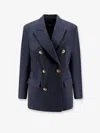Pinko Woven Wool Double-breasted Blazer In Blue