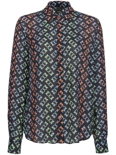 Pinko Love-birds Monogram Logo Printed Shirt In Multi