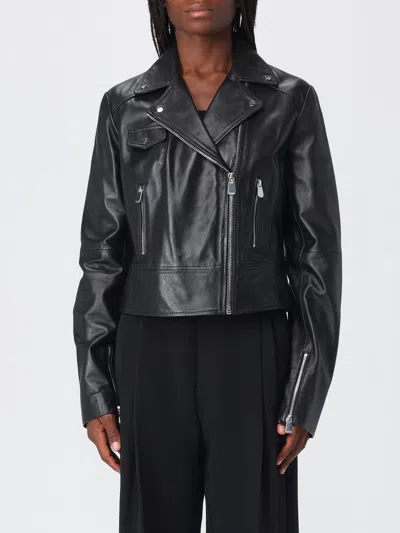 Pinko New Sensibile Cropped Lamb Nappa Biker Jacket With Asymmetric Zip In Black