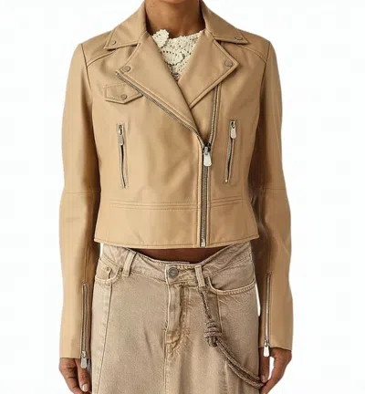 Pinko New Sensibile Cropped Leather Jacket In Brown