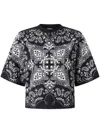 Pinko Crew Neck Paisley Pattern Short Sleeves Tops In Multi Nero/ecru/argento