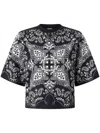 Pinko Crew Neck Paisley Pattern Short Sleeves Tops In Multi Nero/ecru/argento