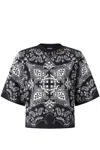 Pinko Crew Neck Paisley Pattern Short Sleeves Tops In Black