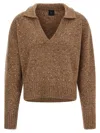 Pinko V-neck Lurex Knit Polo With Long Sleeves In Blue