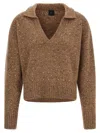 Pinko V-neck Lurex Knit Polo With Long Sleeves In Blue