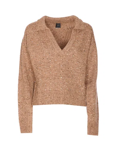 Pinko Nibani Polo Sweater In Brown
