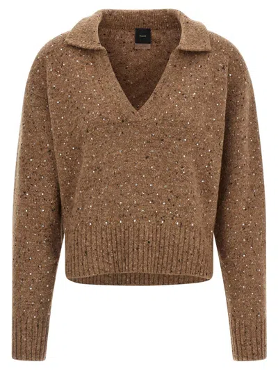 Pinko Nibani Polo Sweater In Brown