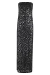 Pinko Strapless Floor-length Sequined Dress In Black
