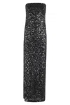 Pinko Strapless Floor-length Sequined Dress In Black