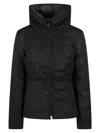 Pinko Cropped Black Rhinestone-embellished Down Jacket With High Collar In Black