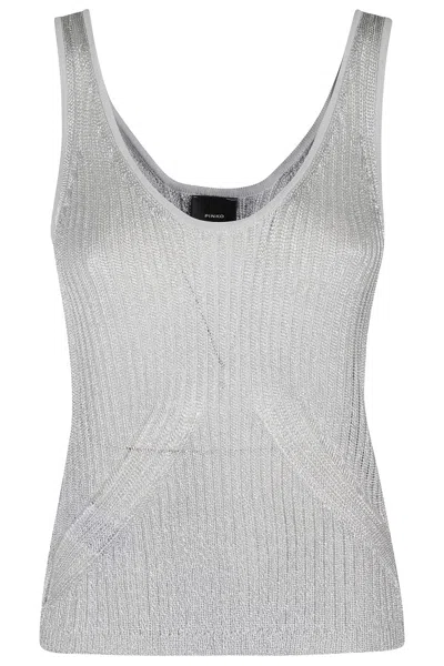 PINKO PINKO NOHA METALLIC THREAD TANK TOP - PEARL GRAY