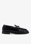 Pinko Nora Love Birds Leather Loafers In Black