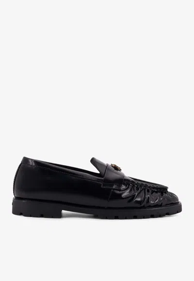 PINKO NORA LOVE BIRDS LEATHER LOAFERS