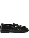 Pinko Nora Love Birds Leather Loafers In Black