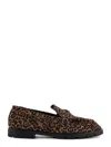 Pinko Brown Loafers With Leopard Print And Logo Plaque In Leather Woman In Animal Print
