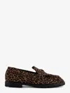Pinko Brown Loafers With Leopard Print And Logo Plaque In Leather Woman In Animal Print